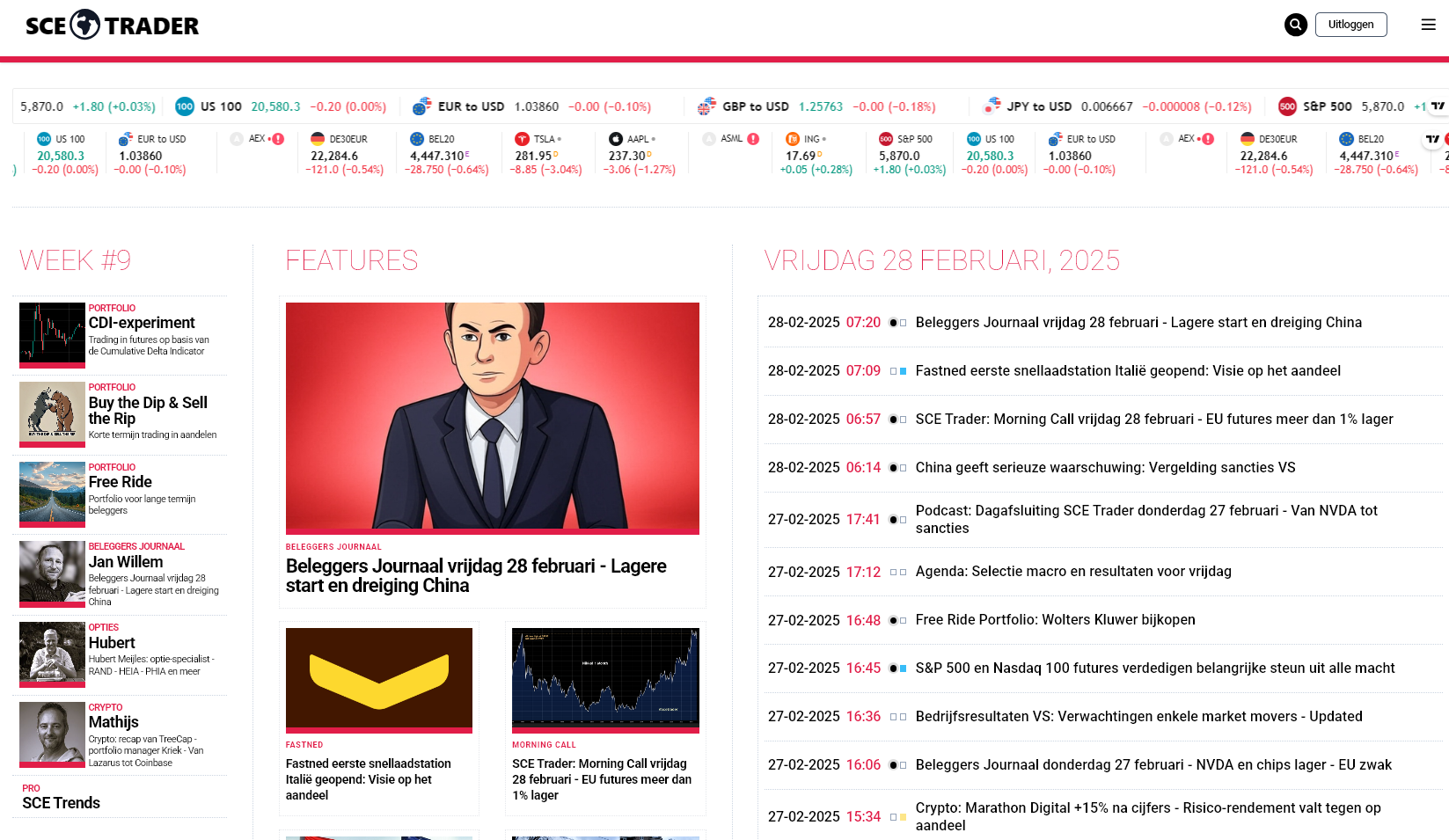 SCE Trader: schrijf je in en volg onze tips - Het dagboek voor de korte en lange termijn belegger!
