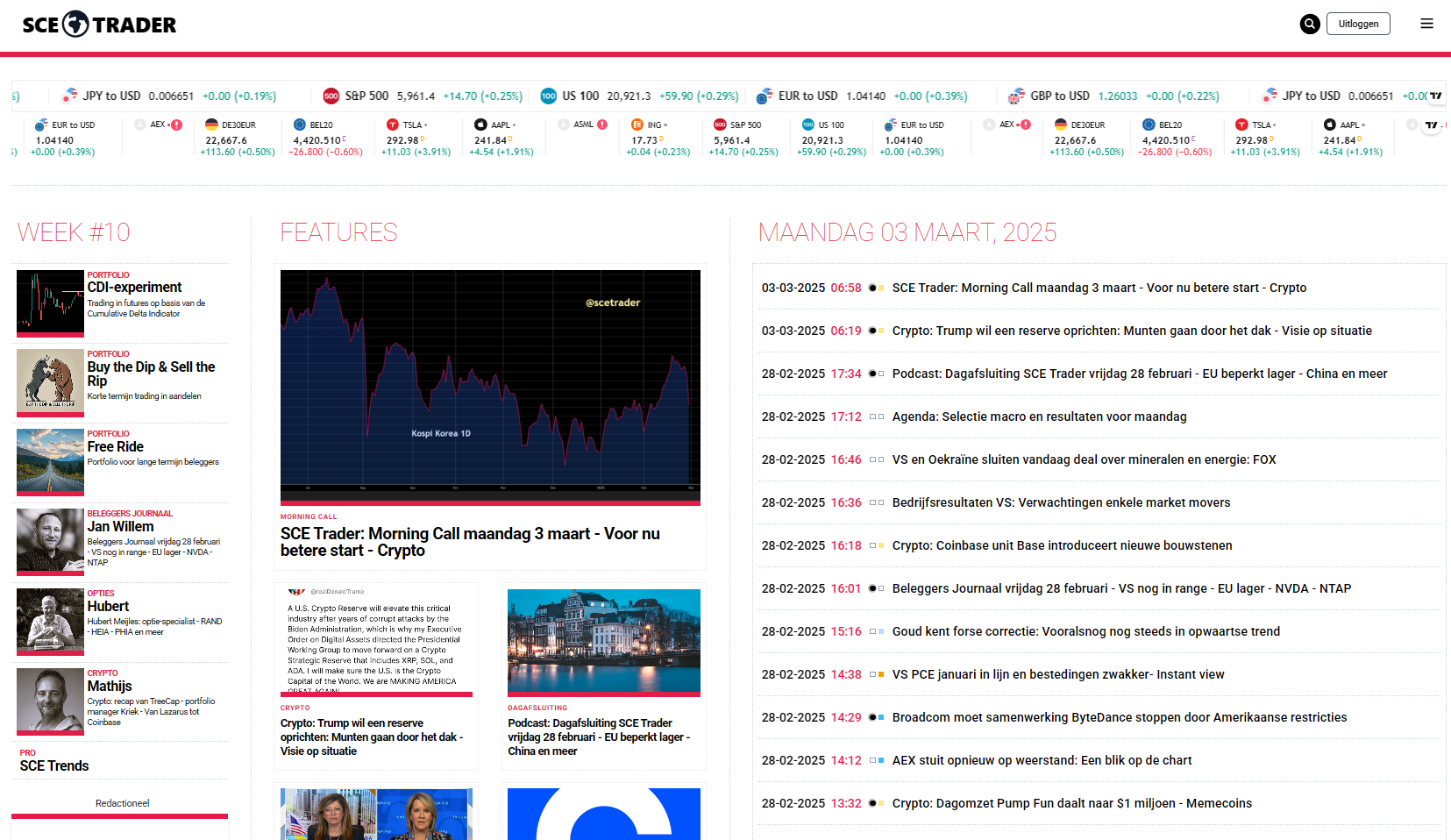 SCE Trader: schrijf je in en volg onze tips - Het dagboek voor de korte en lange termijn belegger!