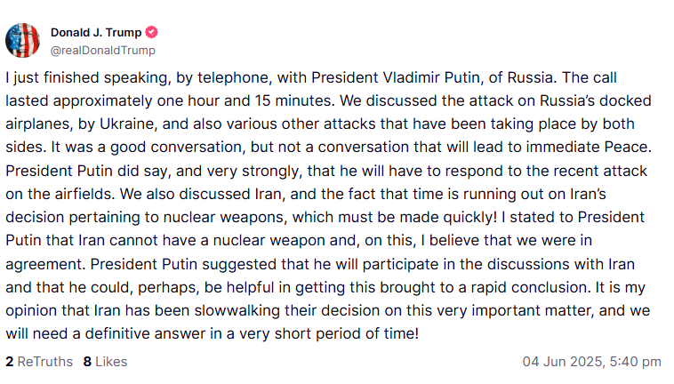 Trump belt met Putin: Oekraïne & Iran & nucleaire dreiging - Definitief antwoord nodig