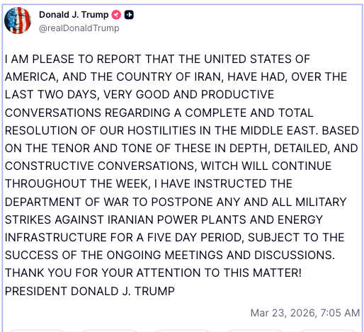 🚨 TACO!!!!! Trump stelt aanval faciliteiten Iran uit - Eally modus momenteel