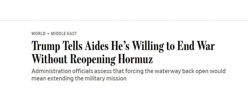 🤔 Iran: Futures VS hoger na artikel WSJ - Afbouw oorlog zonder openen Hormuz